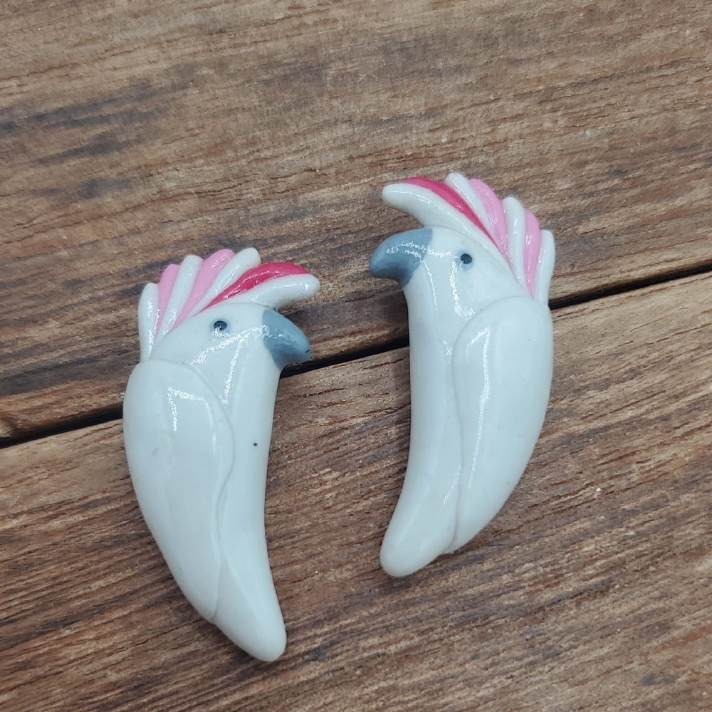 White and Pink Parrot Earrings E1026